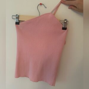 Grey Lab one strap pink knitted top